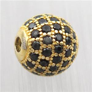 round Sterling Silver beads paved black zircon, gold plated, approx 10mm dia [STS0301-10MM]