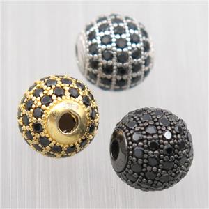 round Sterling Silver beads paved black zircon, mixed color, approx 6mm dia [STS0303-6MM]