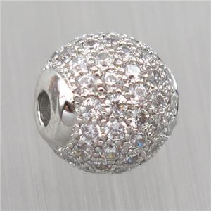 round Sterling Silver beads paved zircon, platinum plated, approx 8mm dia [STS0305-8MM]