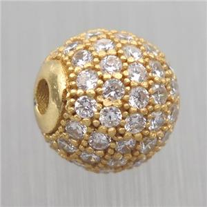 round Sterling Silver beads paved zircon, gold plated, approx 10mm dia [STS0306-10MM]