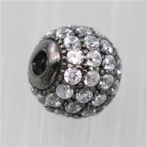 round Sterling Silver beads paved zircon, black plated, approx 10mm dia [STS0307-10MM]
