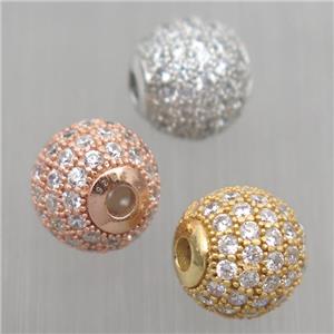 round Sterling Silver beads paved zircon, mixed color, approx 6mm dia [STS0308-6MM]