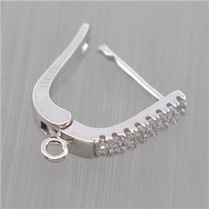 Sterling Silver Latchback Earrings pave zircon with loop, platinum plated, approx 12mm [STS0315]