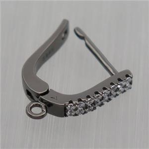 Sterling Silver Latchback Earrings pave zircon with loop, black plated, approx 12mm [STS0317]