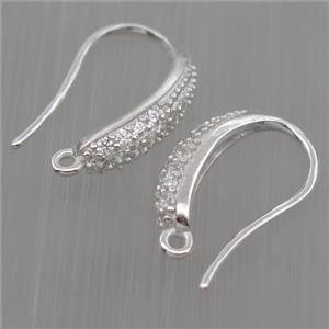 Sterling Silver hook Earrings pave zircon with loop, platinum plated, approx 10-18mm [STS0323]