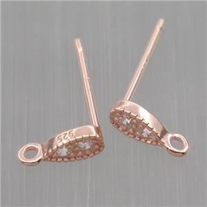 Sterling Silver studs Earrings paved zircon, rose gold, approx 3-5mm [STS0334]