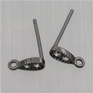 Sterling Silver studs Earrings paved zircon, black plated, approx 3-5mm [STS0336]