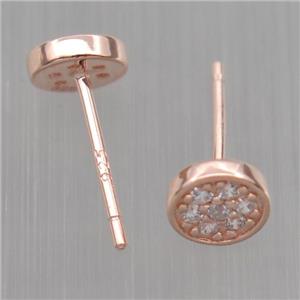 Sterling Silver studs Earrings paved zircon, circle, rose gold, approx 6mm [STS0337]