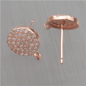 Sterling Silver studs Earrings paved zircon with loop, circle, rose gold, approx 9mm dia [STS0341]