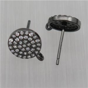 Sterling Silver studs Earrings paved zircon with loop, circle, black plated, approx 9mm dia [STS0344]