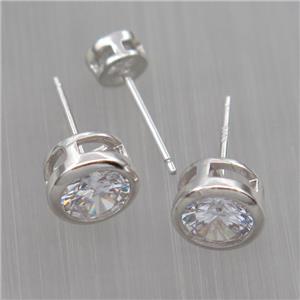 Sterling Silver studs Earrings paved zircon, platinum plated, approx 6mm dia [STS0345-6MM]