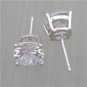 Sterling Silver earring paved zircon, approx 6mm dia [STS0346-6MM]