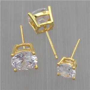 Sterling Silver studs Earrings paved zircon, gold plated, approx 8mm dia [STS0347-8MM]