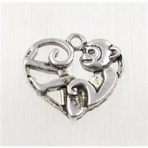 tibetan silver monkey pendants, non-nickel, approx 16x17mm [YC64742]