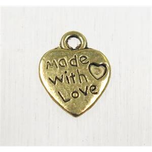 tibetan silver heart pendant, non-nickel, antique gold, approx 10mm [ZN1240AG]