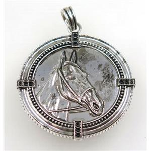 Tibetan silver pendant, Non-nickel, approx 50mm dia [ZN13178]