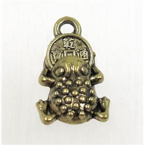 tibetan silver frog pendant, non-nickel, antique bronze, approx 11x13mm [ZN40048AG]