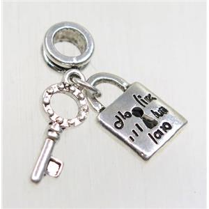 tibetan silver key lock pendant, non-nickel, approx 8-16mm [ZN42934]