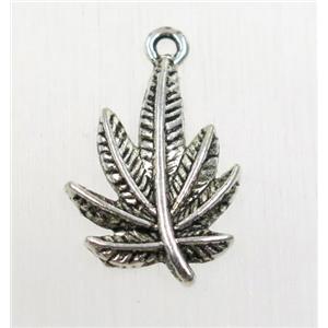 tibetan silver leaf pendant, non-nickel, approx 15x20mm [ZN460]