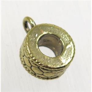 tibetan silver hanger, non-nickel, antique gold, approx 10mm dia, 4.5mm hole [ZN47795AG]