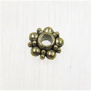 tibetan silver zinc daisy beads, non-nickel, antique gold, approx 6mm dia [ZN81AG]
