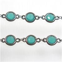 copper chain with green Chinese crystal glass, black plated, approx 8mm dia [CHCL153]
