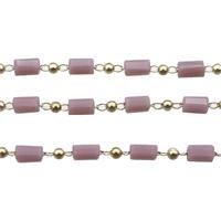 copper chain with crystal glass bead, tube, gold plated, approx 2.5x5mm [CHCL370]
