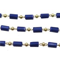 copper chain with crystal glass bead, tube, gold plated, approx 2.5x5mm [CHCL371]