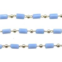 copper chain with crystal glass bead, tube, gold plated, approx 2.5x5mm [CHCL372]