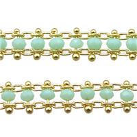copper chain with crystal glass bead, tube, gold plated, approx 3mm, 6mm wide [CHCL374]