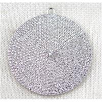 copper circle pendant paved zircon, platinum plated, approx 42mm dia [FDZN1408]