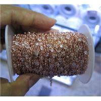 copper chain paved zircon, rose gold, approx 6mm dia [FDZN1905-6MM]
