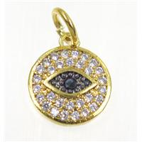 copper Evil eye pendant paved zircon, gold plated, approx 11.5mm dia [FDZN2346]