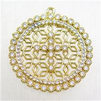 copper pendant paved zircon, gold plated, approx 30mm dia [FDZN5687]