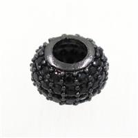 copper beads paved zircon, rondelle, black plated, approx 10mm dia, 4mm hole [FDZN6588-10MM]