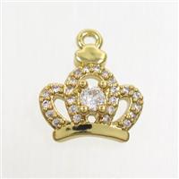 copper crown pendant paved zircon, gold plated, approx 11-12mm [FDZN7134]