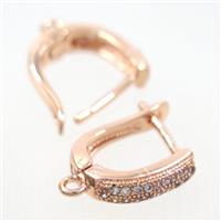 Copper Latchback Earring Pave Zircon With Loop Rose Gold, approx 12-15mm [FDZN7771]