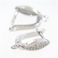 Copper Latchback Earring Pave Zircon With Loop Platinum Plated, approx 10-15mm [FDZN7778]