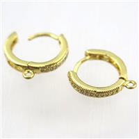 copper earring hoop paved zircon, gold plated, approx 15mm dia [FDZN9229]
