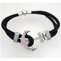 handmade bracelet with Anchor pave zircon, nylon wire, approx 50-60mm dia [FGBRB431]