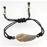 handmade bracelet with Angel Wing pave zircon, nylon wire, approx 50-60mm dia [FGBRB440]