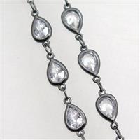 copper chain with teardrop zircon, black plated, approx 5-7mm [FN10274]