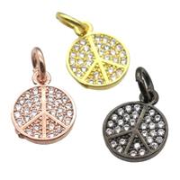 copper pendant paved zircon, peace sign, mixed color, approx 8mm dia [FN13352]