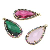 mixed Crystal Glass teardrop pendant pave zircon, gold plated, approx 14-25mm [FN14629]