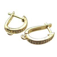 copper Latchback Earrings paved zircon, gold plated, approx 14-18mm [FN14631]