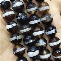 tibetan agate bead, faceted round, black, approx 12mm dia [GA1252-12MM]