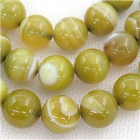 round striped Agate Beads, olive, approx 14mm dia [GA1480-14MM]