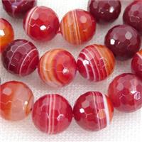 red Striped Agate Beads, faceted round, A grade, approx 12mm dia [GA1491-12MM]