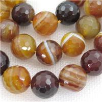 amberGold Striped Agate Beads, faceted round, A grade, approx 12mm dia [GA1495-12MM]