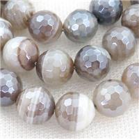 Natural Stripe Agate Beads Banded Coffee Dye Faceted Round Light Electroplated, approx 12mm dia [GA1530-12MM]